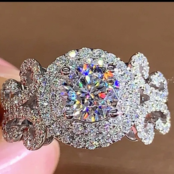 Verragio vintage style Sterling Silver Halo Engagement Ring Cubic Zirconia 9 - Picture 4 of 9